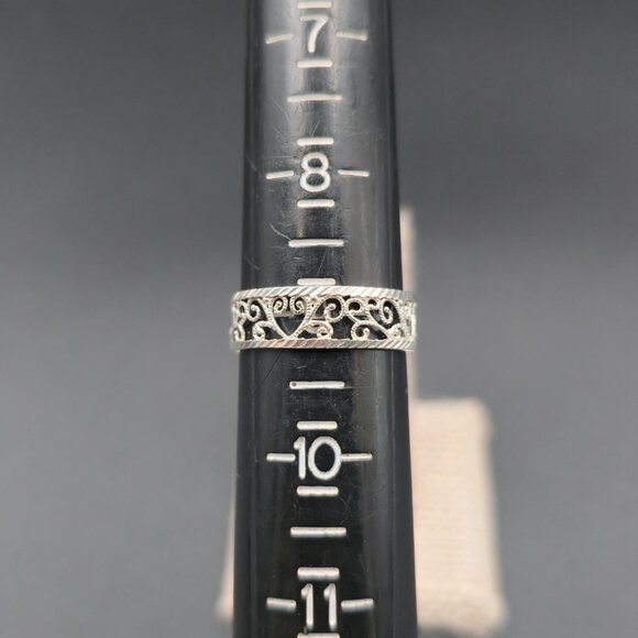 Size 9 Sterling Silver Filigree Pattern Heart Band Ring A6847 - Picture 6 of 8
